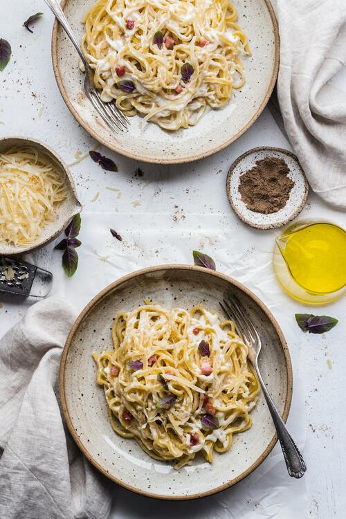 Spaghetti Carbonara con verduras